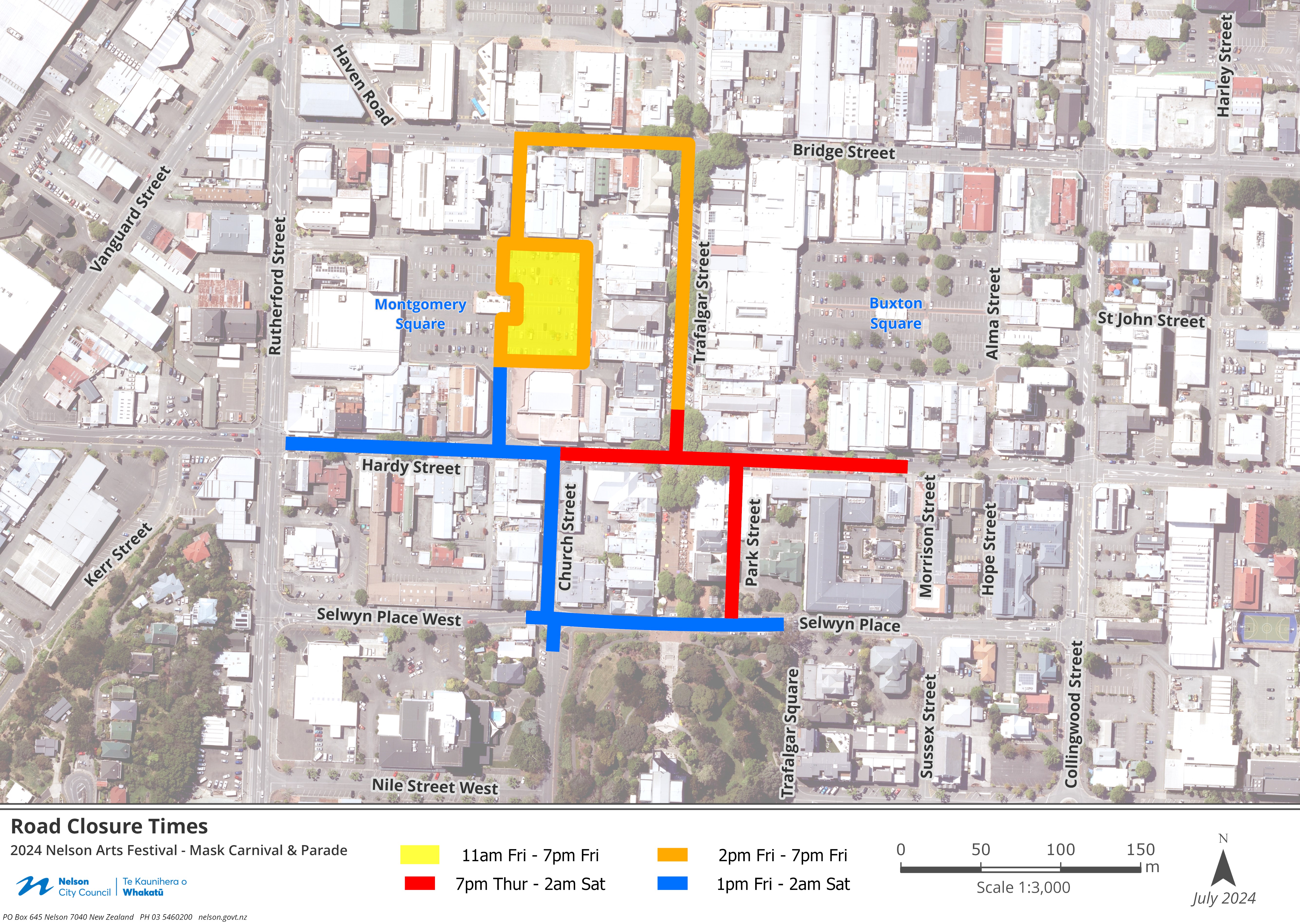 Map Proposed Road Closure Nelson Arts Festival 2024