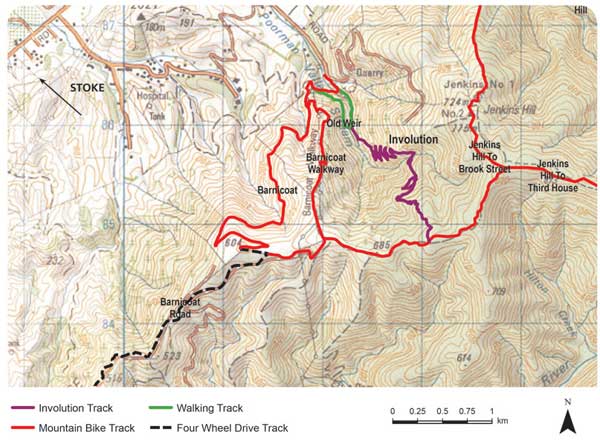 A map of the Barnicoat including the Involution trail. 