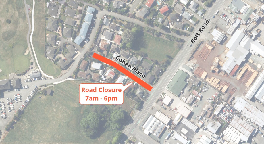 Map Road Closure Cohen Place Fulton Hogan 8 Jan 2025 