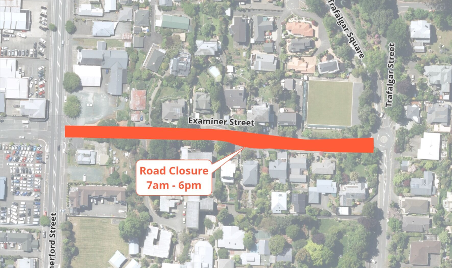 Map Road Closure Examiner Street Fulton Hogan 14 Jan 2025 