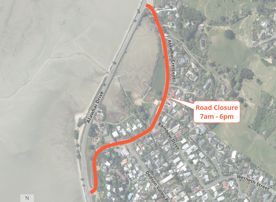 Map Road Closure Atawhai Crescent Fulton Hogan 24 Feb 2025