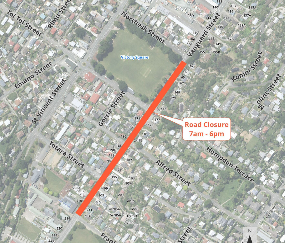 Map Road Closure Vanguard Street Fulton Hogan 23 Feb 2025 v2