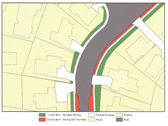 Map showing planting allowed areas of berm